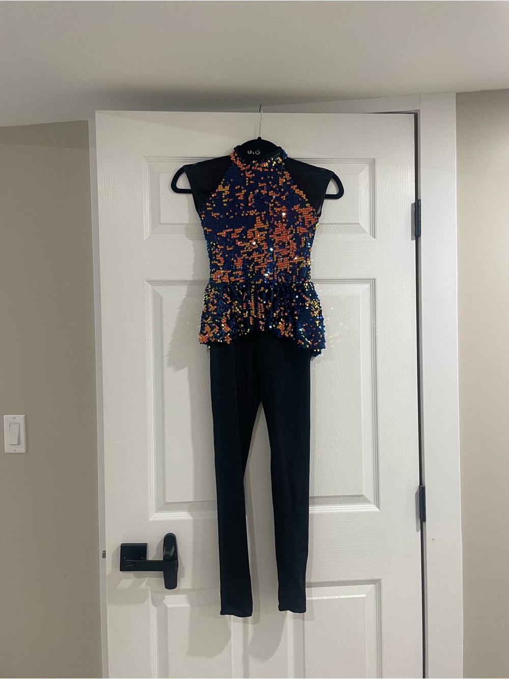 Weissman Dance Costume Sequin Peplum Jumpsuit in Black
